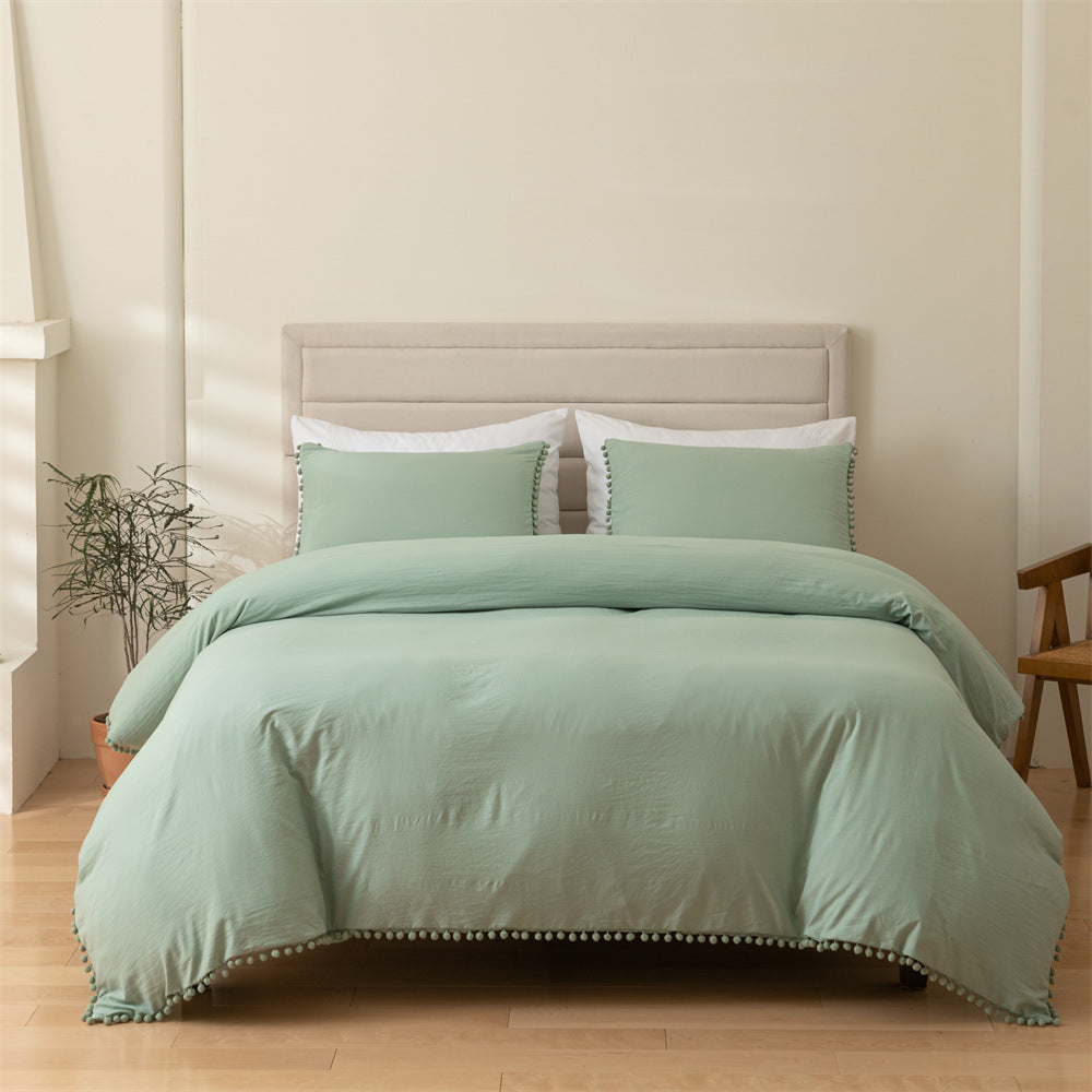 Washed 3-Piece Pom Pom Tassel Bedding Set - Calm Cloud Bedding